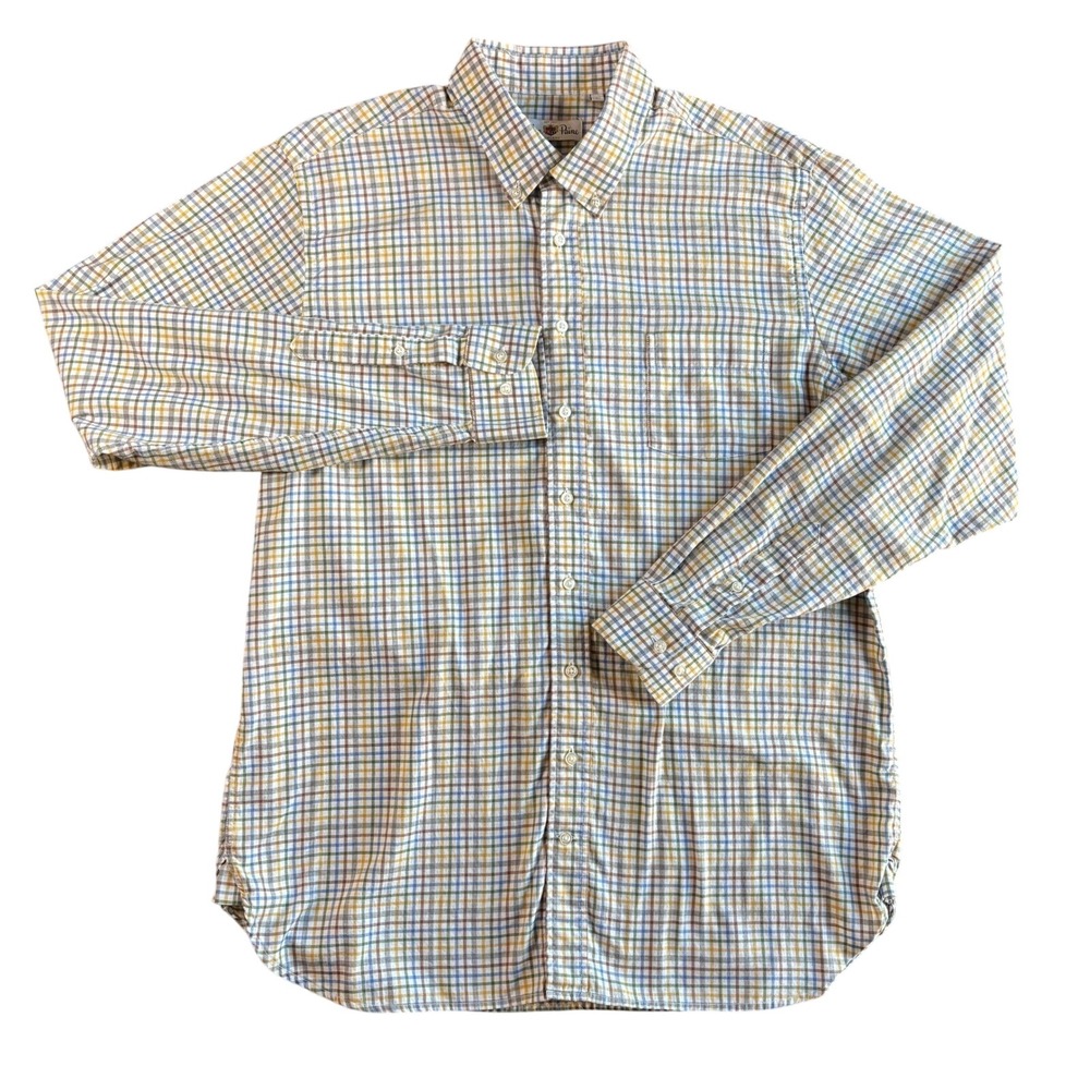 Alan Paine Mens Long Sleeve Button Down Shirt Plaid‎ Cotton Size L